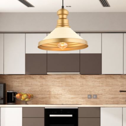 Elegantné závesné svietidlo na kábli MONZA 1xE27/40W/230V, priemer 30 cm, krémová/zlatá