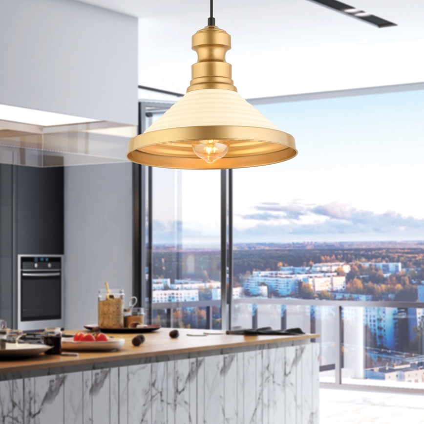 Elegantné závesné svietidlo na kábli MONZA 1xE27/40W/230V, priemer 30 cm, krémová/zlatá