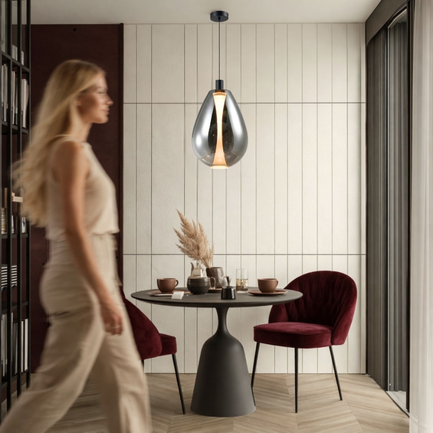 Elegantný závesný luster na lane DENSO 1xGU10/10W/230V pr. 30 cm, čierny chróm