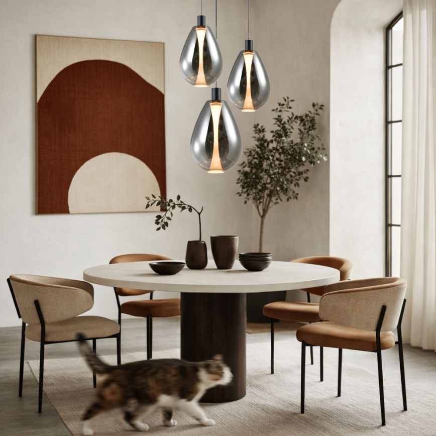 Elegantný závesný luster na lane DENSO 1xGU10/10W/230V pr. 30 cm, čierny chróm