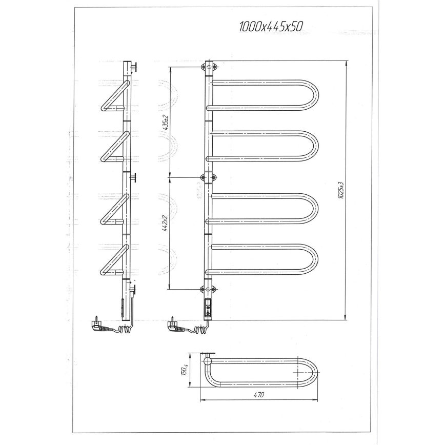 Elektrický otočný sušiak na uteráky ELECTRA 120W/230V 102,5x47,5 cm nerez/chróm ľavý