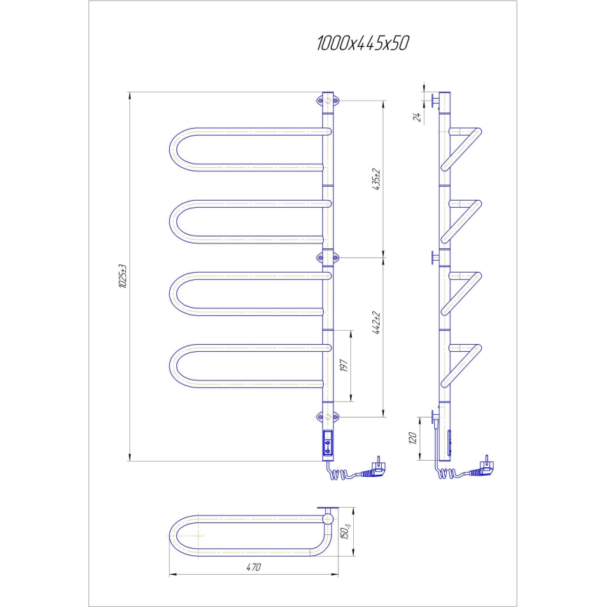 Elektrický otočný sušiak na uteráky ELECTRA 120W/230V 100x44,5 cm nerez/chróm pravostranný