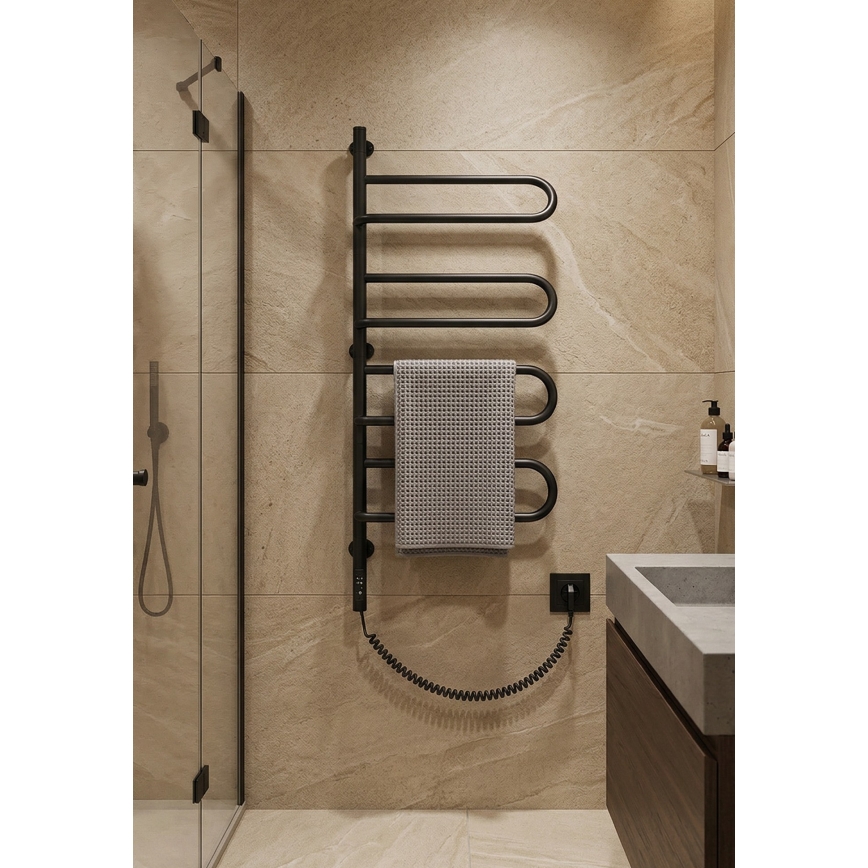 Elektrický otočný sušiak na uteráky ELECTRA 120W/230V 102,5x47,5 cm nerez/čierny ľavý