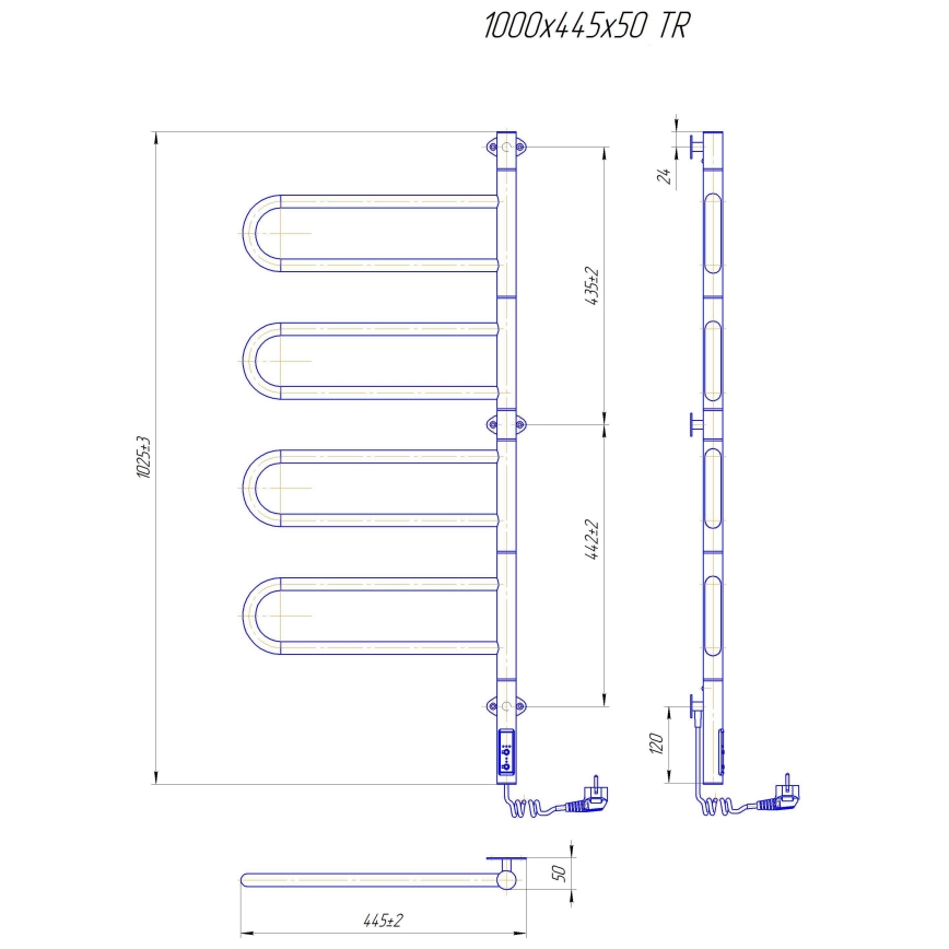 Elektrický otočný sušiak na uteráky TRISTAR 105W/230V 102,5x44,5 cm IP44 nerez/čierna