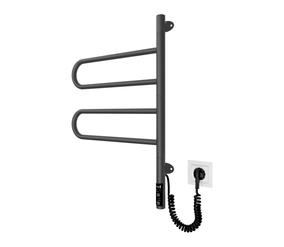 Mario-Radiators Elektrický otočný sušiak na uteráky TRISTAR 75W/230V 62,5x44,5 cm IP44 nerez/čierna 2.3.0505.11.BM
