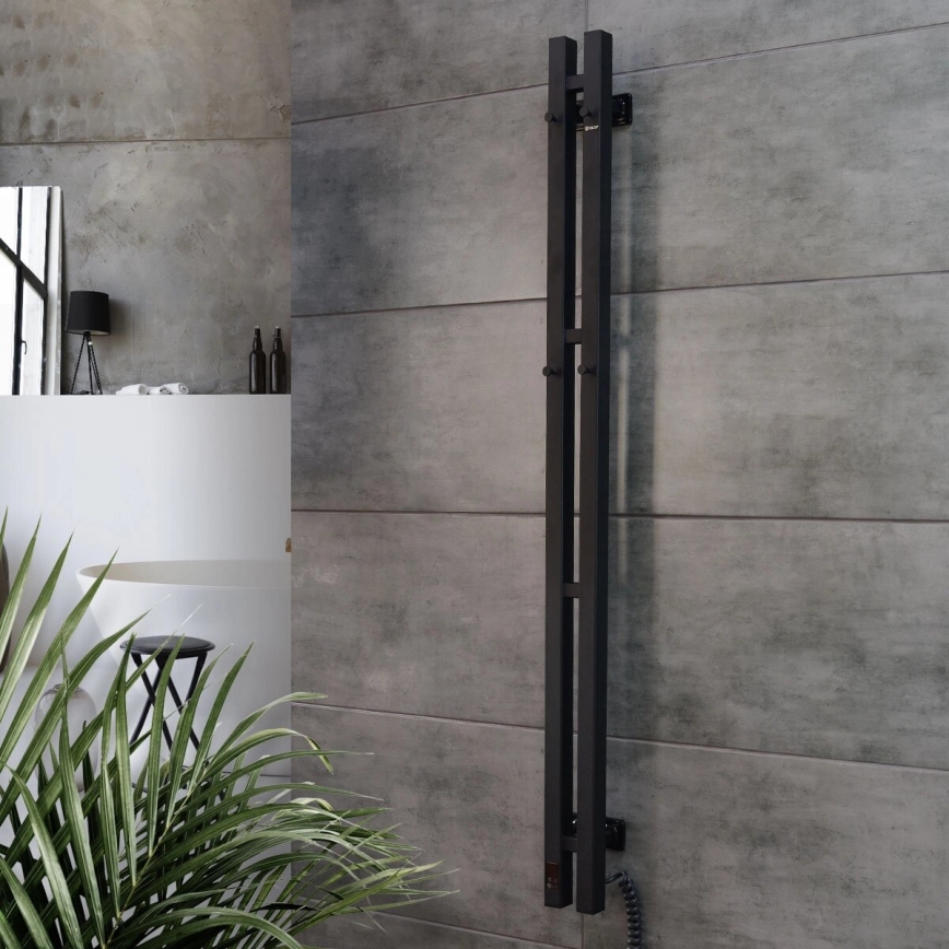 Elektrický sušiak na uteráky s termostatom SILOUETTE 187W/230V 120,6 cm IP44 čierna pravá hranatý