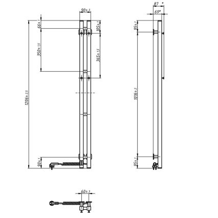 Elektrický sušiak na uteráky s termostatom SILOUETTE 187W/230V 120,6 cm IP44 čierna pravá hranatý