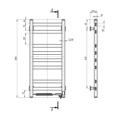 Elektrický sušiak na uteráky s termostatom AVANGARD 105W 80x36 cm, biely, ľavý