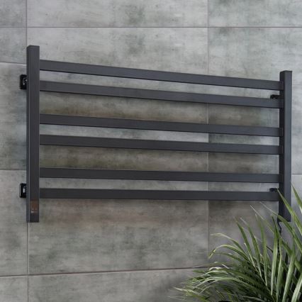 Elektrický sušiak na uteráky s termostatom AVANGARD 181W 50x90 cm čierny pravý
