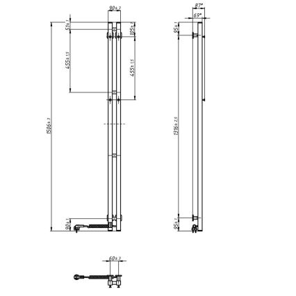 Elektrický sušiak na uteráky s termostatom SILOUETTE 106W 150x9 cm čierny pravý