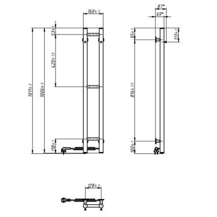 Elektrický sušiak na uteráky SILOUETTE 187W/230V 101,1 cm IP44 biela pravá zaokrúhlený