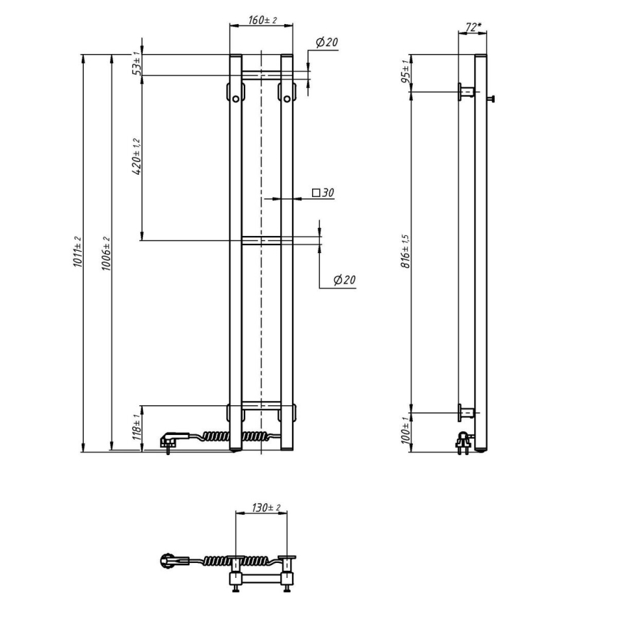 Elektrický sušiak na uteráky SILOUETTE 187W/230V 101,1 cm IP44 čierna pravá hranatý