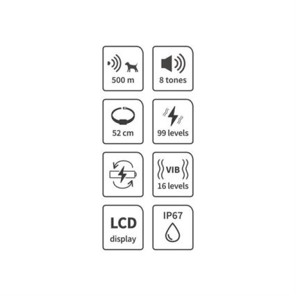 Elektrický výcvikový obojok pre psa 52cm 500m 3,7V 300 mAh IP67