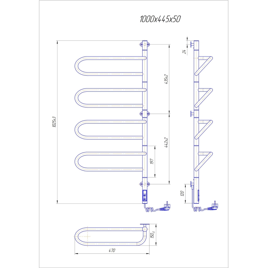 Elektrický otočný sušiak na uteráky ELECTRA 120W/230V 102,5x44,5 cm nerez/chróm pravostranný