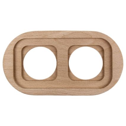Elhard - Dvojitá keramická retro domová zásuvka s rámčekom SCHUKO 230V biela/svetlé drevo