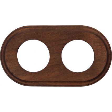 Elhard - Dvojitá keramická retro zásuvka do domácnosti s rámčekom SCHUKO 230V biela/tmavé drevo