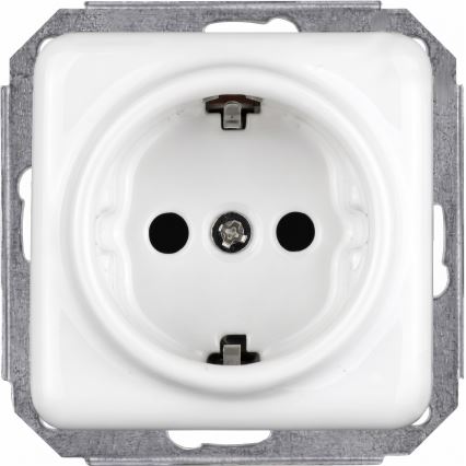 Elhard - Dvojitá keramická retro zásuvka domová s rámikom SCHUKO 230 V biela
