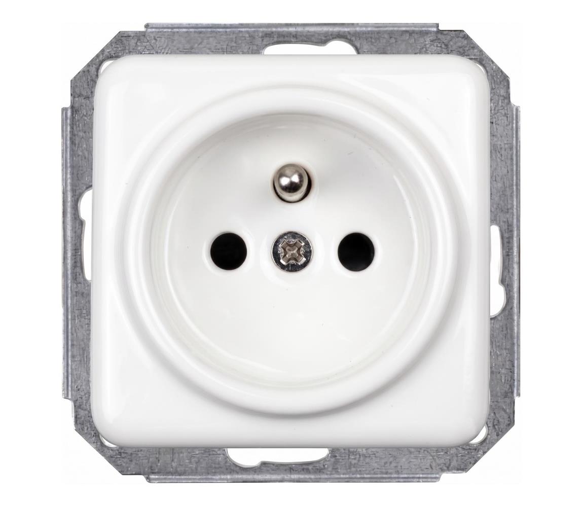 Elhard - Keramická retro domová zásuvka bez rámčeka 230 V biela KV2100W