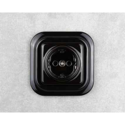 Elhard - Keramická retro domová zásuvka bez rámčeka SCHUKO 230 V čierna