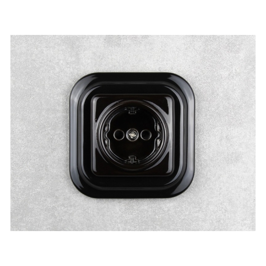 Elhard - Keramická retro domová zásuvka bez rámčeka SCHUKO 230 V čierna
