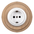 Elhard - Keramická retro domová zásuvka s rámčekom SCHUKO 230V biela/svetlé drevo
