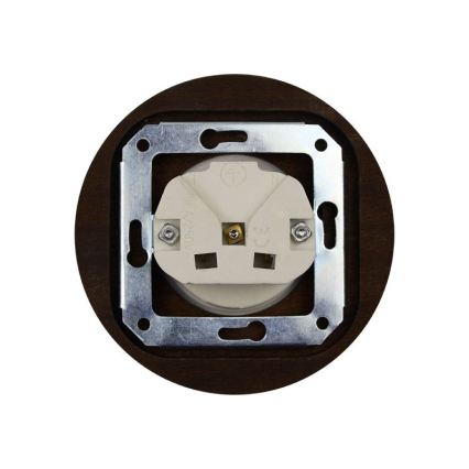 Elhard - Keramická retro domová zásuvka s rámčekom SCHUKO 230V biela/tmavé drevo