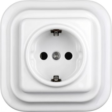 Elhard - Keramická retro domová zásuvka s rámikom SCHUKO 230V biela