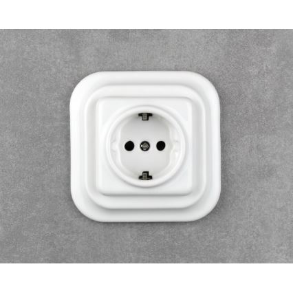Elhard - Keramická retro domová zásuvka s rámikom SCHUKO 230V biela