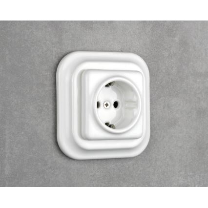 Elhard - Keramická retro domová zásuvka s rámikom SCHUKO 230V biela