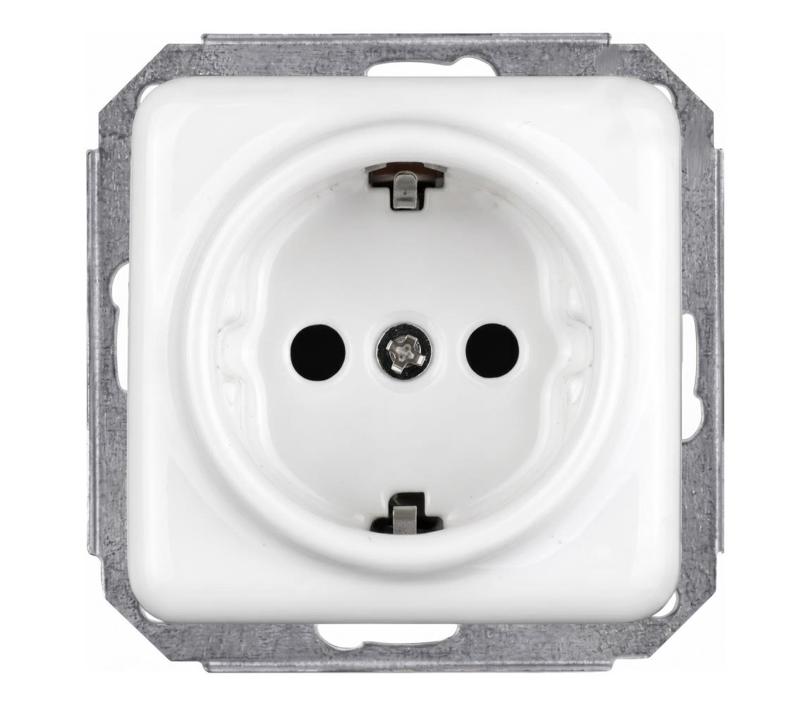 Elhard - Keramická retro domová zásuvka SCHUKO 230 V bez rámčeka, biela KV2101W