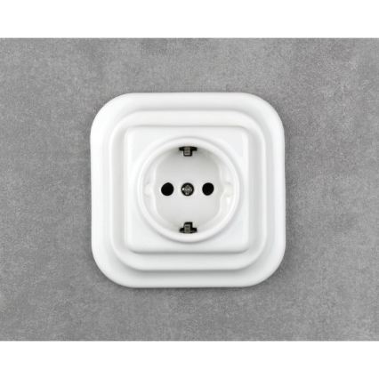 Elhard - Keramická retro domová zásuvka SCHUKO 230 V bez rámčeka, biela