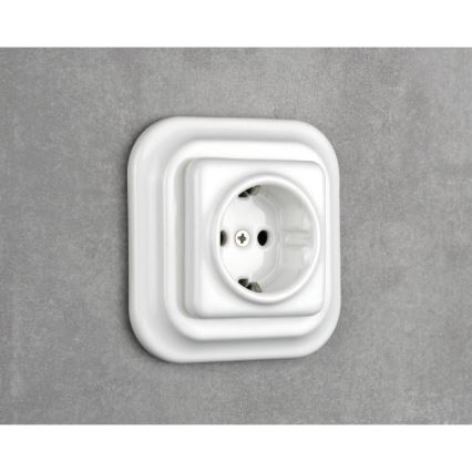 Elhard - Keramická retro domová zásuvka SCHUKO 230 V bez rámčeka, biela