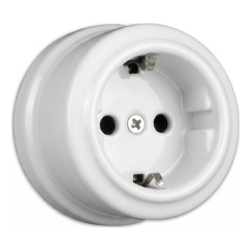 Elhard - Keramická retro domová zásuvka SCHUKO 230V biela