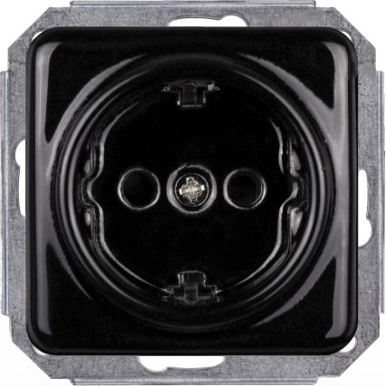 Elhard - Keramická retro domová zásuvka so rámikom SCHUKO 230 V, čierna