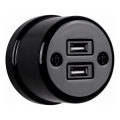 Elhard - Keramická retro zásuvka 2× USB-A čierna