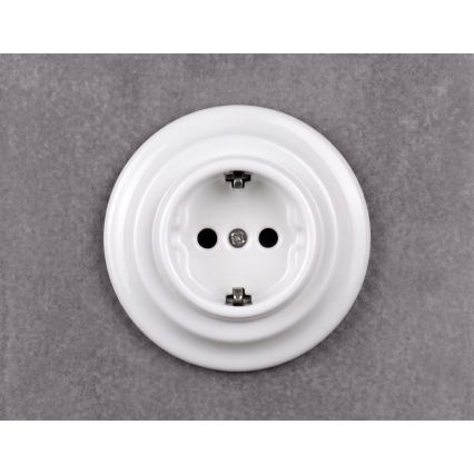 Elhard - Keramická retro zásuvka do domácnosti s rámikom SCHUKO 230V biela
