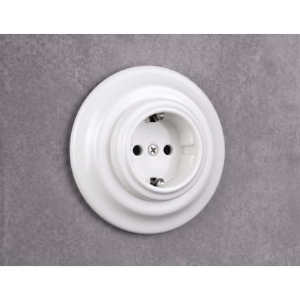 Elhard - Keramická retro zásuvka do domácnosti s rámikom SCHUKO 230V biela