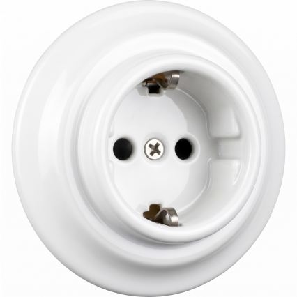 Elhard - Keramická retro zásuvka do domácnosti s rámikom SCHUKO 230V biela