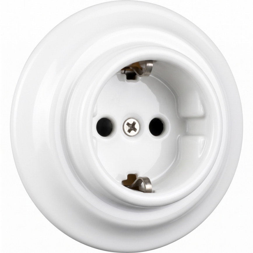 Elhard - Keramická retro zásuvka do domácnosti s rámikom SCHUKO 230V biela