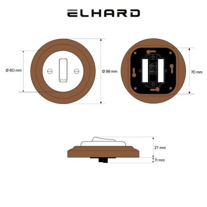 Elhard - Keramický retro jednoduchý vypínač s rámčekom č. 1 čierna/tmavé drevo