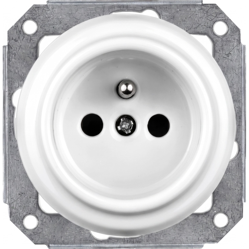 Elhard - Keramický retro vypínač č. 1 a zásuvka 230 V s rámikom biela/tmavé drevo