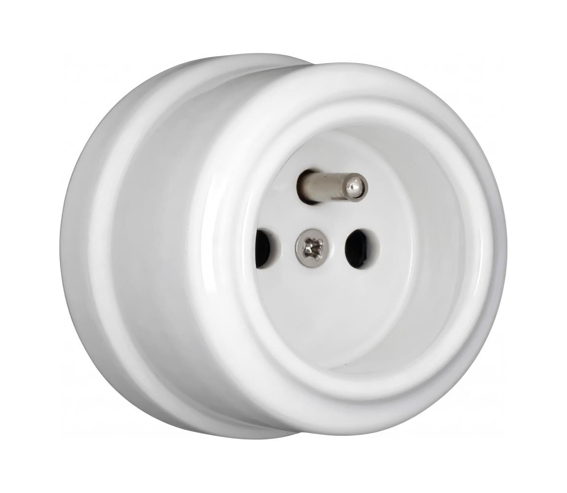 Elhard - Nástenná keramická retro domová zásuvka 230V biela KN2000W