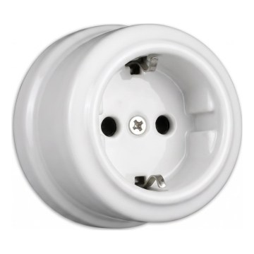 Elhard - Nástenná keramická retro domová zásuvka SCHUKO 230 V biela