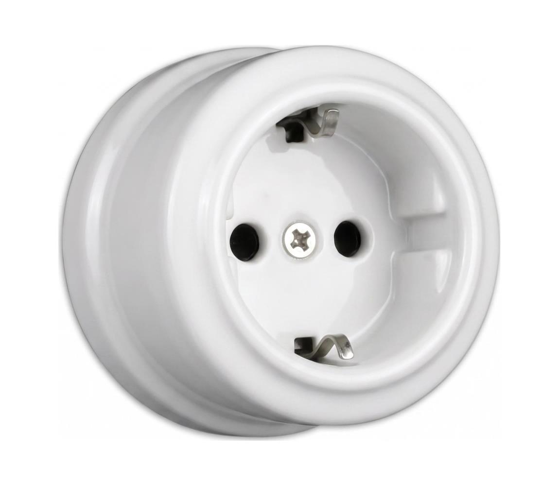 Elhard - Nástenná keramická retro domová zásuvka SCHUKO 230 V biela KN2001W