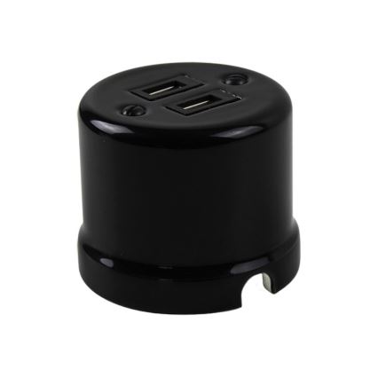 Elhard - Nástenná keramická retro zásuvka 2× USB-A čierna