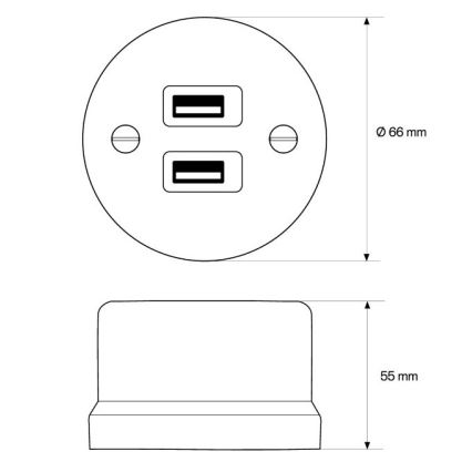 Elhard - Nástenná keramická retro zásuvka 2× USB-A čierna