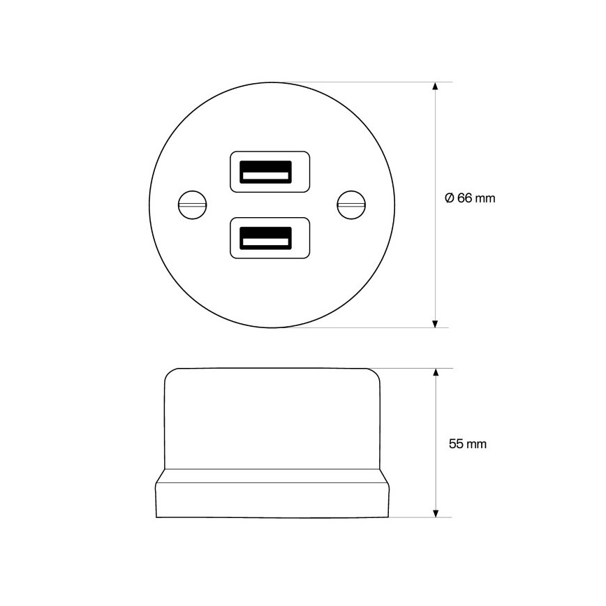 Elhard - Nástenná keramická retro zásuvka 2× USB-A čierna