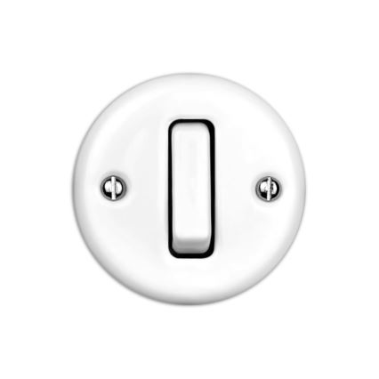 Elhard - Nástenný keramický retro jednopólový vypínač s rámikom č. 1 biely