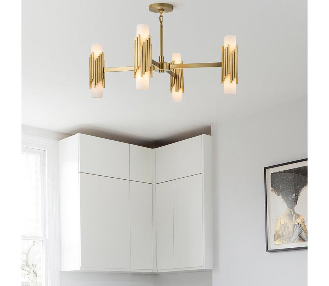 Elstead MARVELE8-AB-OPAL - Luster na tyči MARVELE 8xE14/40W/230V zlatý MARVELE8-AB-OPAL