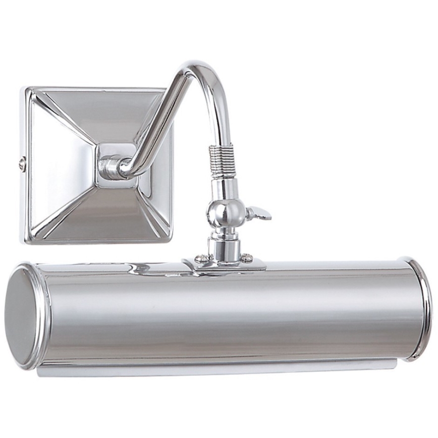 Nástené svietidlo s chrómovým valcovým telom osvetľuje. Svietidlo je pripevnené na štvorcovej nástennej konzole s výklopnou ramennou časťou.